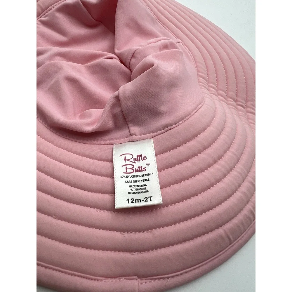 RuffleButts Pink Wide Brim Sun Hat UPF 50+ Toddler 12M-2T Beach Swim